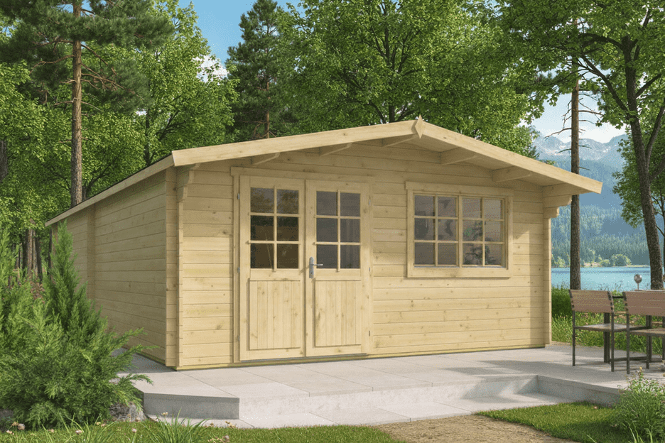 Bungalow de madera de estilo rústico tipo cabaña, ideal para fincas y parcelas en la Sierra de Madrid.